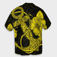 Hawaiian Anchor Poly Tribal Hibiscus Polynesian Hawaiian Shirt Yellow - AH - Polynesian Pride