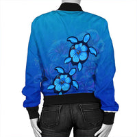 Hawaiian Blue Turtle and Hibiscus Polynesian Bomber Jacket - AH - Polynesian Pride