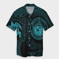 Hawaiian Coat Of Arms Turtle Polynesian Hawaiian Shirt Blue AH Unisex Black - Polynesian Pride