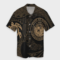 Hawaiian Coat Of Arms Turtle Polynesian Hawaiian Shirt Gold AH Unisex Black - Polynesian Pride