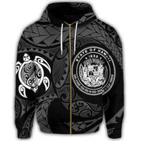 Hawaiian Coat of Arms Turtle Polynesian Zip Hoodie White - Polynesian Pride
