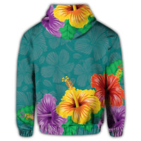 Hawaiian Colorful Hibiscus Polynesian Zip Hoodie - Polynesian Pride