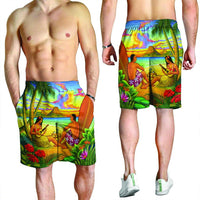 Hawaiian Couple Sing A Song On Beach Sunset Men's Shorts - AH - Polynesian Pride