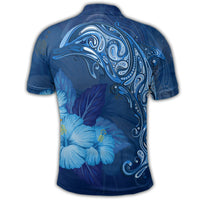 Hawaiian Dolphin Hibiscus Tropic Blue Polynesian Polo Shirt - Polynesian Pride