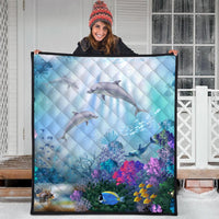 Hawaiian Dolphins Play The Ocean Polynesian Premium Quilts - AH - Polynesian Pride