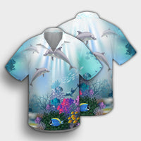 Hawaiian Dolphins Play The Ocean Polynesian Hawaiian Shirt - AH - Polynesian Pride