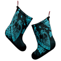 Hawaiian Fish Hook Hibiscus Banzai Surfing Polynesian Christmas Stocking Blue - AH - Polynesian Pride