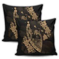 Hawaiian Fish Hook Hibiscus Banzai Surfing Polynesian Pillow Covers Gold - AH - Polynesian Pride