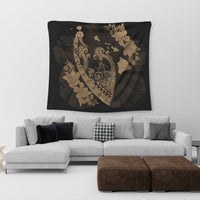 Hawaiian Fish Hook Hibiscus Banzai Surfing Polynesian Tapestry Gold - AH - Polynesian Pride