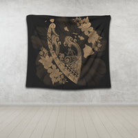 Hawaiian Fish Hook Hibiscus Banzai Surfing Polynesian Tapestry Gold - AH - Polynesian Pride