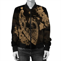Hawaiian Fish Hook Hibiscus Banzai Surfing Polynesian Bomber Jacket Gold - AH - Polynesian Pride