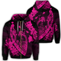 Hawaiian Fish Hook Hibiscus Banzai Surfing Polynesian Zip Hoodie Pink Unisex Art - Polynesian Pride