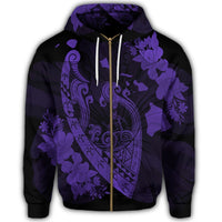 Hawaiian Fish Hook Hibiscus Banzai Surfing Polynesian Zip Hoodie Purple - Polynesian Pride