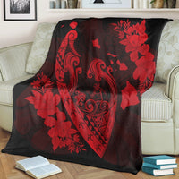 Hawaiian Fish Hook Hibiscus Banzai Surfing Polynesian Premium Blankets Red - AH - Polynesian Pride