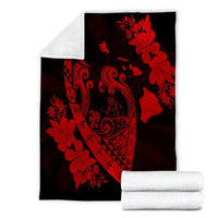 Hawaiian Fish Hook Hibiscus Banzai Surfing Polynesian Premium Blankets Red - AH - Polynesian Pride