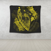 Hawaiian Fish Hook Hibiscus Banzai Surfing Polynesian Tapestry Yellow - AH - Polynesian Pride