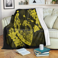 Hawaiian Fish Hook Hibiscus Banzai Surfing Polynesian Premium Blankets Yellow - AH White - Polynesian Pride