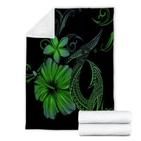 Hawaiian Fish Hook Hibiscus Plumeria Polynesian Premium Blankets - Green - AH - Polynesian Pride