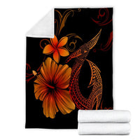 Hawaiian Fish Hook Hibiscus Plumeria Polynesian Premium Blankets - Orange - AH - Polynesian Pride