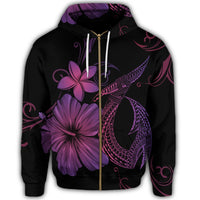 Hawaiian Fish Hook Hibiscus Plumeria Polynesian Zip Hoodie Pink - Polynesian Pride