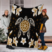 Hawaiian Gold Turtle Plumeria Premium Blankets AH - Polynesian Pride