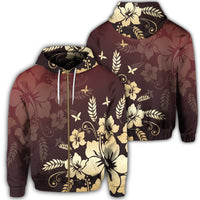 Hawaiian Golden Hibiscus Butterfly Polynesian Zip Hoodie Unisex Art - Polynesian Pride