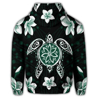 Hawaiian Greenie Turtle Plumeria Zip Hoodie - Polynesian Pride