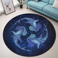 Hawaiian Hammerhead Shark Kanaka Galaxy Polynesian Round Carpet - AH - Polynesian Pride