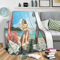 Hawaiian Hibiscus Aloha Hula Girl Dance On The Beach Premium Blankets - AH - Polynesian Pride