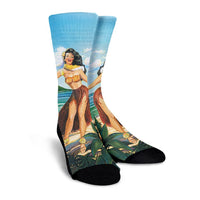 Hawaiian Hibiscus Aloha Hula Girl Dance On The Beach Crew Socks - AH - Polynesian Pride