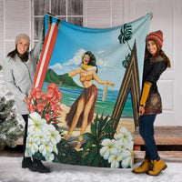 Hawaiian Hibiscus Aloha Hula Girl Dance On The Beach Premium Blankets - AH - Polynesian Pride