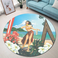 Hawaiian Hibiscus Aloha Hula Girl Dance On The Beach Round Carpet - AH - Polynesian Pride
