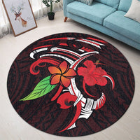 Hawaiian Hibiscus And Plumeria Flower Polynesian Round Carpet - AH - Polynesian Pride
