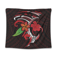 Hawaiian Hibiscus And Plumeria Flower Polynesian Tapestry - AH Wall Tapestry Black - Polynesian Pride