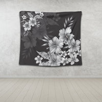 Hawaiian Hibiscus Black And White Polynesian Tapestry - AH - Polynesian Pride