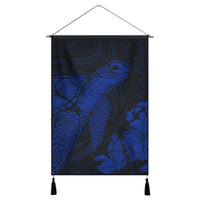 Hawaiian Hibiscus Memory Turtle Polynesian Hanging Poster Blue - AH Hanging Poster Cotton And Linen - Polynesian Pride