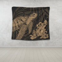 Hawaiian Hibiscus Memory Turtle Polynesian Tapestry Gold - AH - Polynesian Pride