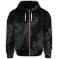 Hawaiian Hibiscus Memory Turtle Polynesian Zip Hoodie Gray - Polynesian Pride