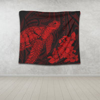 Hawaiian Hibiscus Memory Turtle Polynesian Tapestry Red - AH - Polynesian Pride