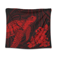 Hawaiian Hibiscus Memory Turtle Polynesian Tapestry Red - AH Wall Tapestry Black - Polynesian Pride
