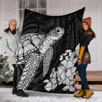 Hawaiian Hibiscus Memory Turtle Polynesian Premium Blankets White - AH - Polynesian Pride