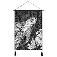 Hawaiian Hibiscus Memory Turtle Polynesian Hanging Poster White - AH Hanging Poster Cotton And Linen - Polynesian Pride