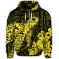 Hawaiian Hibiscus Memory Turtle Polynesian Zip Hoodie Yellow - Polynesian Pride
