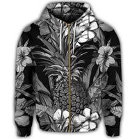 Hawaiian Hibiscus Plumeria and Pineapple Polynesian Zip Hoodie - Polynesian Pride