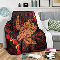 Hawaiian Hibiscus Plumeria Red Big Turtle Polynesian Premium Blankets - AH - Polynesian Pride