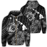 Hawaiian Hibiscus Sea Turtle Swim Polynesian Zip Hoodie Unisex Art - Polynesian Pride