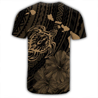 Hawaiian Hibiscus Sea Turtle Swim Polynesian T Shirt Gold - Polynesian Pride