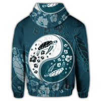 Hawaiian Hibiscus Turtle Polynesian Zip Hoodie YinYang Style - Polynesian Pride