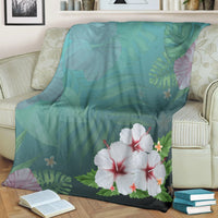 Hawaiian Hibiscus White Flower Gleeful Premium Blankets - AH - Polynesian Pride