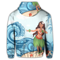 Hawaiian Hula Dance Cartoon Hibiscus Wave Zip Hoodie - Polynesian Pride